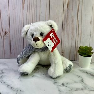 Enesco Kalidou by Gund White Bear Grey Scarf 8.5" Christmas Plush Stuffed Animal